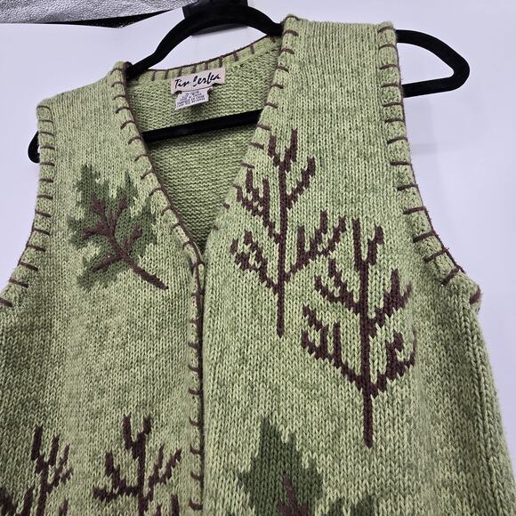 Vintage Timberlea Embroidered Sweater Vest Womens SM Green Leaves Nature Cabin - Picture 4 of 10
